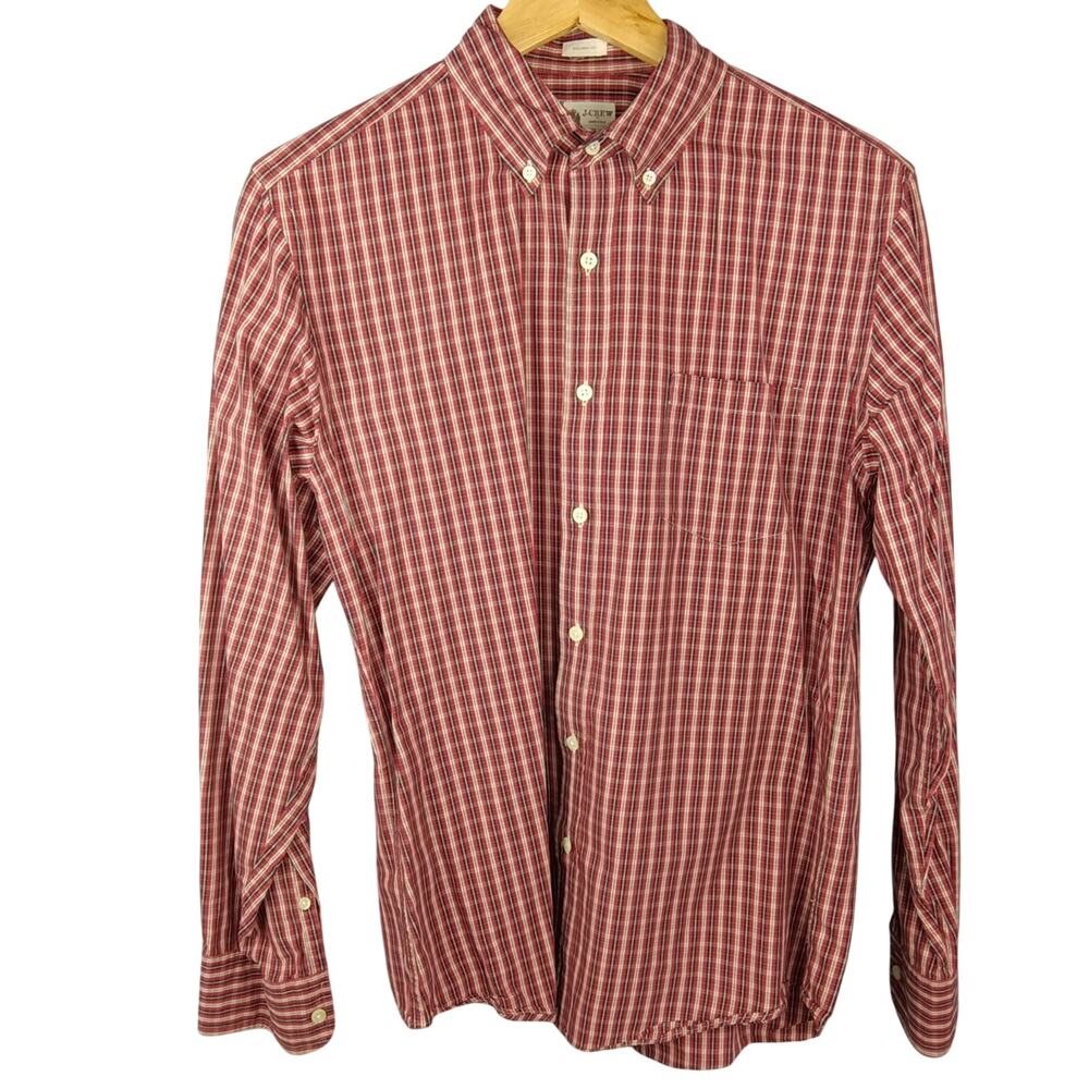 J. Crew Men's Red Plaid Tailored Fit Cotton Button Down Shirt